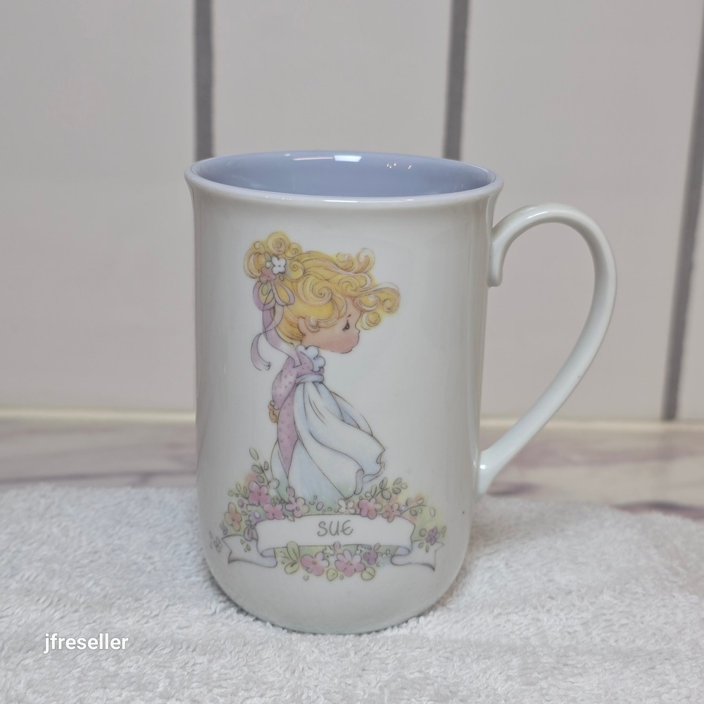 VTG 1989 Enesco Precious Moments Sue Personalized Mug Whimsical Rustic Pastel